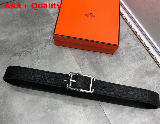 Hermes Society 32 Reversible Belt Noir Box and Togo Calfskin with Palladium Plated Buckle Replica