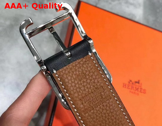 Hermes Society 32 Reversible Belt Noir Gold Box and Togo Calfskin with Palladium Plated Buckle Replica