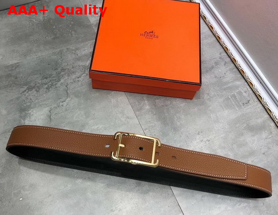 Hermes Society 32 Reversible Belt Tan and Black Box and Togo Calfskin with Gold Plated Buckle Replica