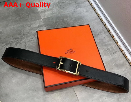 Hermes Society 32 Reversible Belt Tan and Black Box and Togo Calfskin with Gold Plated Buckle Replica