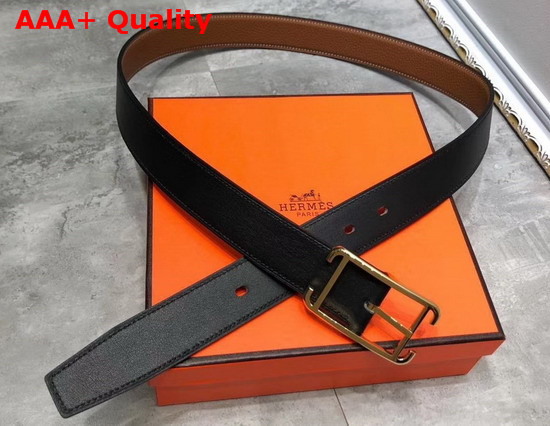 Hermes Society 32 Reversible Belt Tan and Black Box and Togo Calfskin with Gold Plated Buckle Replica