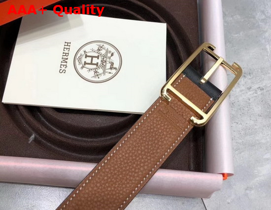 Hermes Society 32 Reversible Belt Tan and Black Box and Togo Calfskin with Gold Plated Buckle Replica