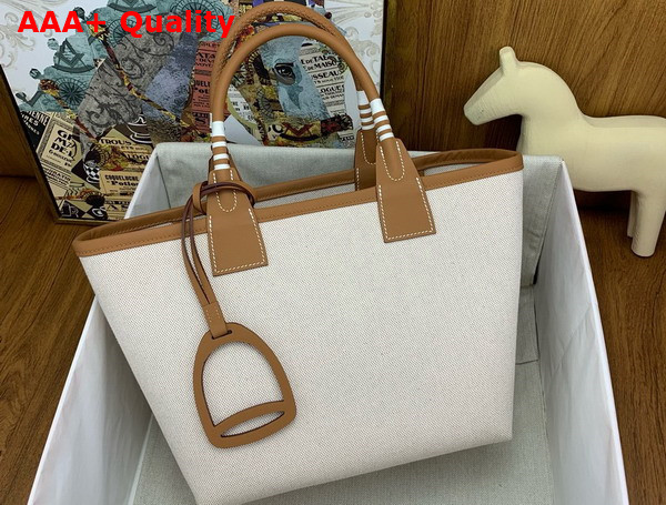 Hermes Steeple 25 Bag in H Canvas and Swift Calfskin with Removable Bag Bottom in Canvas Ecru and Gold Brown Replica