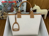 Hermes Steeple 25 Bag in H Canvas and Swift Calfskin with Removable Bag Bottom in Canvas Ecru and Gold Brown Replica