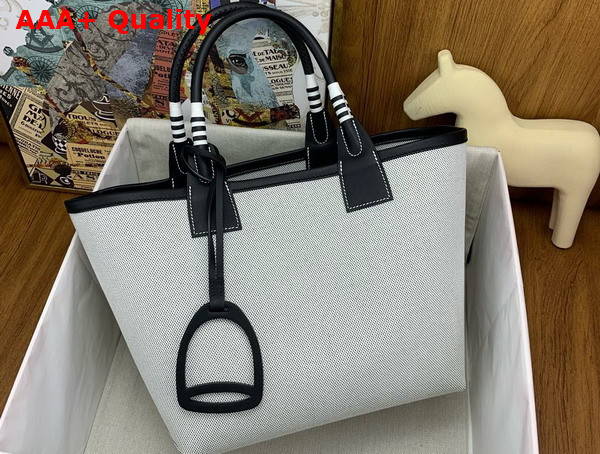 Hermes Steeple 25 Bag in H Canvas and Swift Calfskin with Removable Bag Bottom in Canvas Ecru and Noir Replica