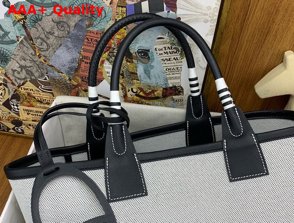 Hermes Steeple 25 Bag in H Canvas and Swift Calfskin with Removable Bag Bottom in Canvas Ecru and Noir Replica