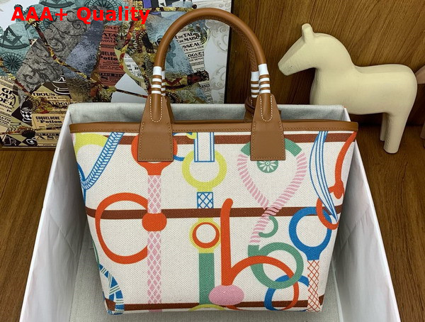 Hermes Steeple 25 Bag in H Plume Canvas with Clic Clac Panoplie Equestre Motif and Swift Calfskin Cuivre Lime Ecru Beige Gold Replica