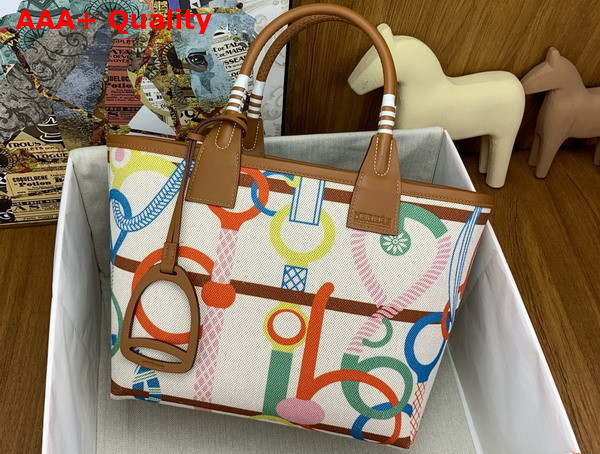 Hermes Steeple 25 Bag in H Plume Canvas with Clic Clac Panoplie Equestre Motif and Swift Calfskin Cuivre Lime Ecru Beige Gold Replica