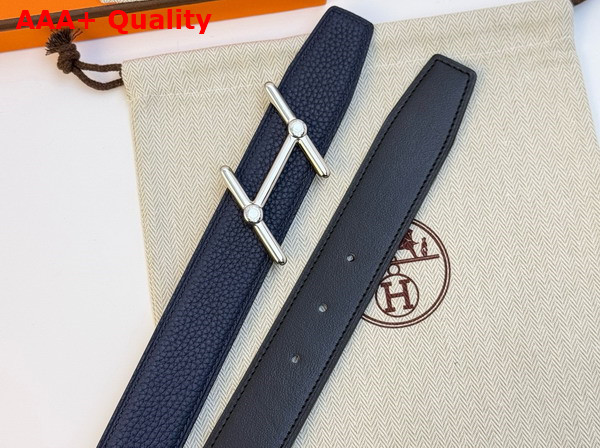 Hermes Swing Belt Buckle Reversible Leather Strap 32mm Noir Bleu Nuit Togo Calfskin Replica