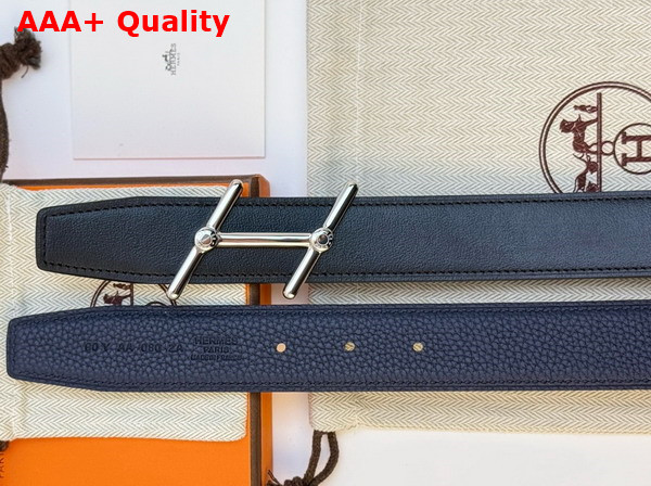 Hermes Swing Belt Buckle Reversible Leather Strap 32mm Noir Bleu Nuit Togo Calfskin Replica
