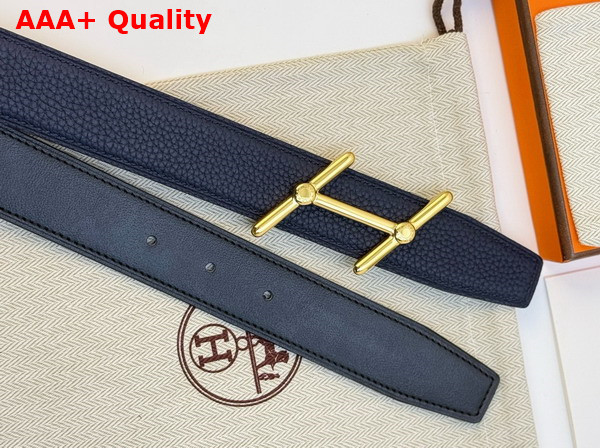Hermes Swing Belt Buckle Reversible Leather Strap 32mm Noir Bleu Nuit Togo Calfskin Replica
