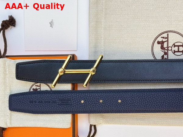 Hermes Swing Belt Buckle Reversible Leather Strap 32mm Noir Bleu Nuit Togo Calfskin Replica