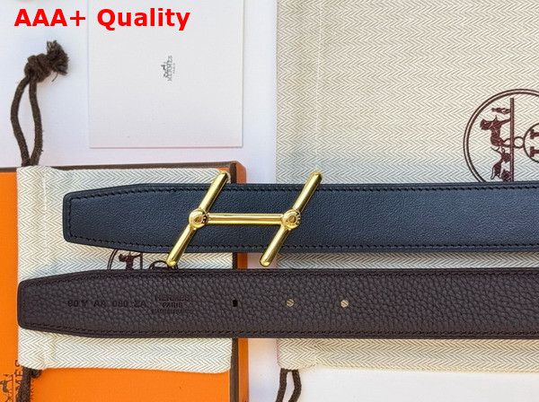 Hermes Swing Belt Buckle Reversible Leather Strap 32mm Noir Chocolate Togo Calfskin Replica