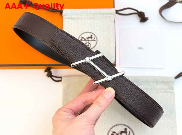 Hermes Swing Belt Buckle Reversible Leather Strap 32mm Noir Chocolate Togo Calfskin Replica