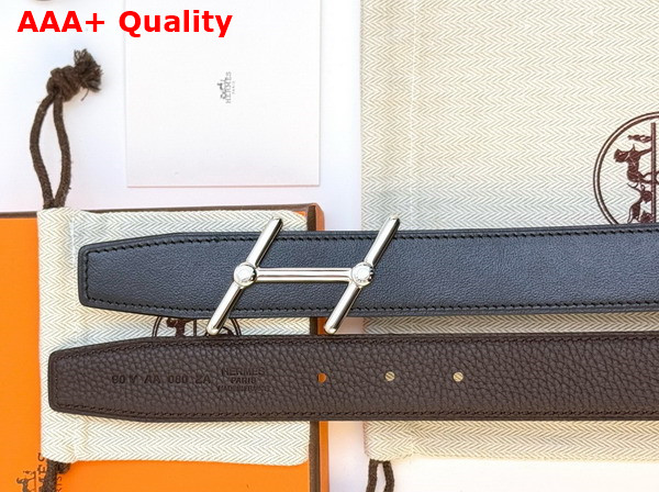 Hermes Swing Belt Buckle Reversible Leather Strap 32mm Noir Chocolate Togo Calfskin Replica