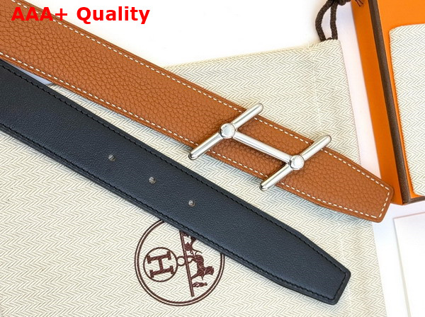 Hermes Swing Belt Buckle Reversible Leather Strap 32mm Noir Gold Togo Calfskin Replica