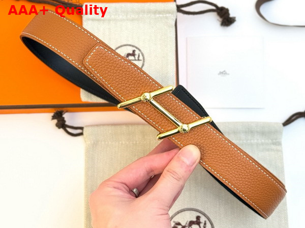 Hermes Swing Belt Buckle Reversible Leather Strap 32mm Noir Gold Togo Calfskin Replica