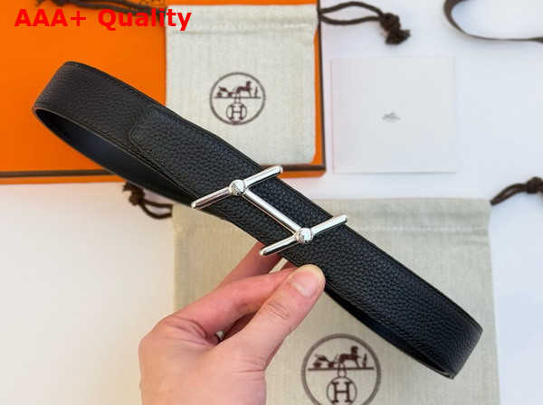 Hermes Swing Belt Buckle Reversible Leather Strap 32mm Noir Togo Calfskin Replica