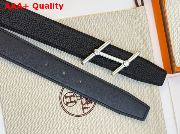 Hermes Swing Belt Buckle Reversible Leather Strap 32mm Noir Togo Calfskin Replica