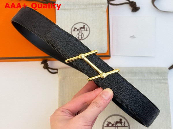 Hermes Swing Belt Buckle Reversible Leather Strap 32mm Noir Togo Calfskin Replica