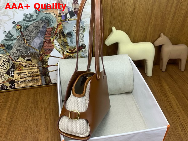 Hermes Tablier Sellier Bag Hunter Cowhide Swift Calfskin and Militaire Canvas Gold and Natural Replica