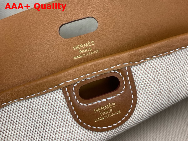 Hermes Tablier Sellier Bag Hunter Cowhide Swift Calfskin and Militaire Canvas Gold and Natural Replica