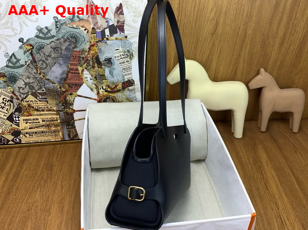 Hermes Tablier Sellier Bag Noir Hunter Cowhide Swift Calfskin and Militaire Canvas Replica