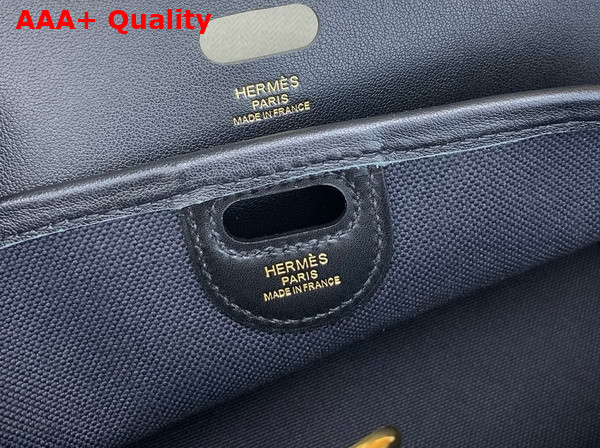 Hermes Tablier Sellier Bag Noir Hunter Cowhide Swift Calfskin and Militaire Canvas Replica