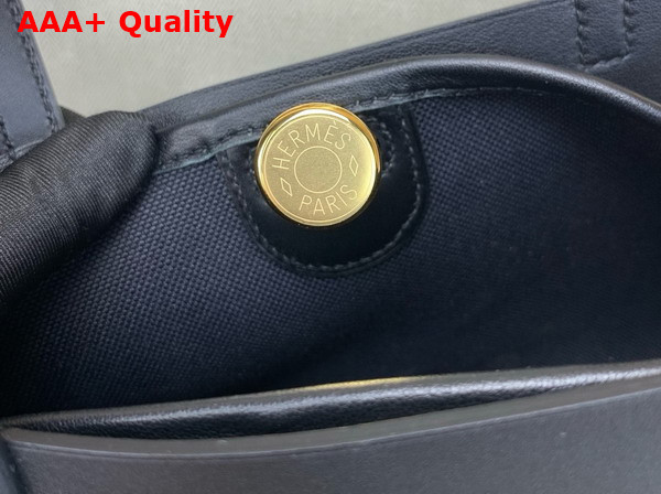 Hermes Tablier Sellier Bag Noir Hunter Cowhide Swift Calfskin and Militaire Canvas Replica