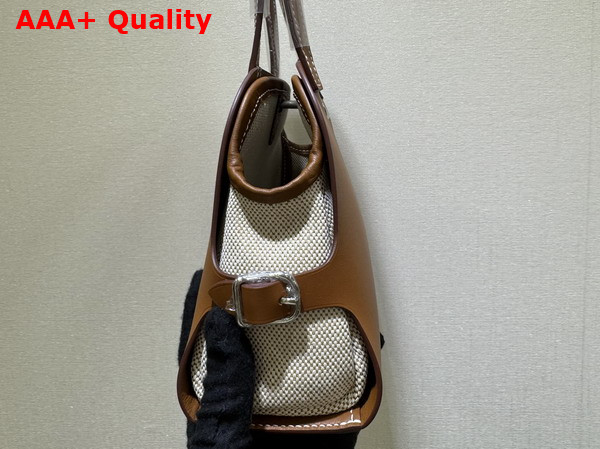 Hermes Tablier Sellier Bag in Hunter Cowhide Swift Calfskin and Militaire Canvas Gold and Natural Replica