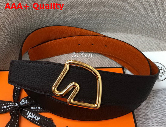 Hermes Tete De Cheval Belt Buckle and Reversible Leather Strap 38 mm Noir Orange Replica