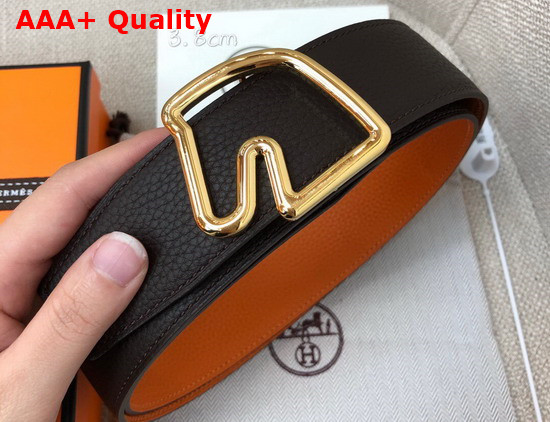 Hermes Tete De Cheval Belt Buckle and Reversible Leather Strap 38 mm Noir Orange Replica