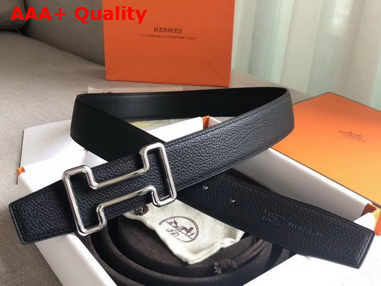 Hermes Tonight Belt Buckle Reversible Leather Strap 38mm in Togo Calfskin Black Replica