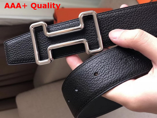 Hermes Tonight Belt Buckle Reversible Leather Strap 38mm in Togo Calfskin Black Replica