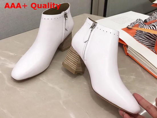 Hermes Tornade Ankle Boot in White Calfskin with Horseshoe Shaped Heel Replica