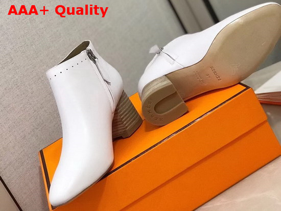Hermes Tornade Ankle Boot in White Calfskin with Horseshoe Shaped Heel Replica
