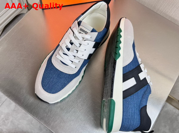 Hermes Trail Sneaker in Blue Denim and Grey Suede Goatskin Replica