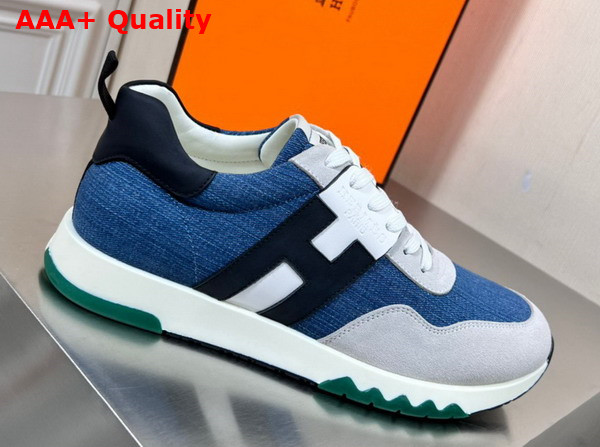 Hermes Trail Sneaker in Blue Denim and Grey Suede Goatskin Replica