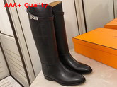 Hermes Variation Boot in Black Monochromatic Calfskin with Iconic Buckle Perfotated Horse Motif Replica