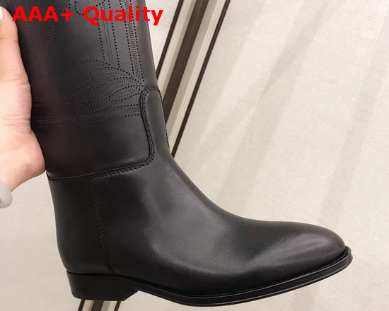 Hermes Variation Boot in Black Monochromatic Calfskin with Iconic Buckle Perfotated Horse Motif Replica