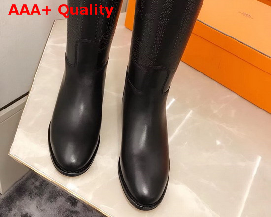 Hermes Variation Boot in Black Monochromatic Calfskin with Iconic Buckle Perfotated Horse Motif Replica