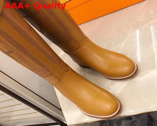 Hermes Variation Boot in Light Brown Monochromatic Calfskin with Iconic Buckle Perfotated Horse Motif Replica