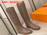 Hermes Variation Boot in Taupe Monochromatic Calfskin with Iconic Buckle Perfotated Horse Motif Replica