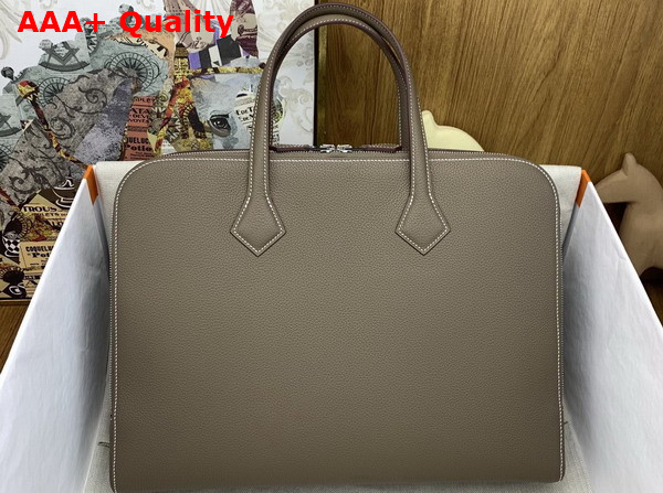 Hermes Victoria Light Briefcase in Elephant Gray Evercolor Calfskin Replica