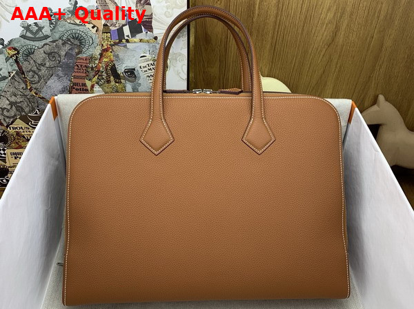 Hermes Victoria Light Briefcase in Gold Evercolor Calfskin Replica