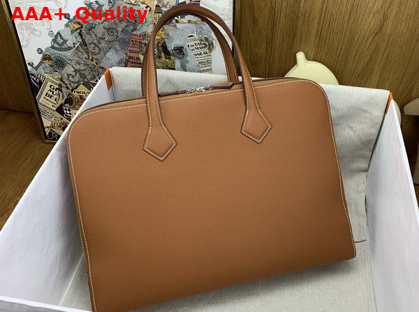 Hermes Victoria Light Briefcase in Gold Evercolor Calfskin Replica