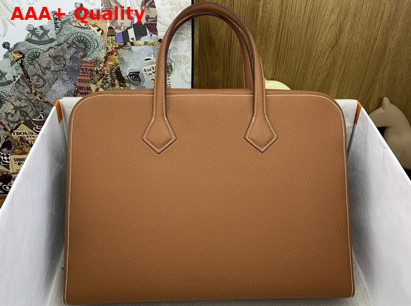 Hermes Victoria Light Briefcase in Gold Evercolor Calfskin Replica