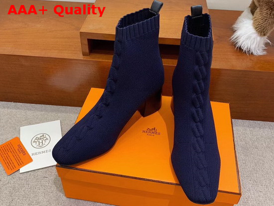 Hermes Volver 60 Ankle Boot Bleu Diploma Tique Knit with Clic Cest Noue Motif Replica