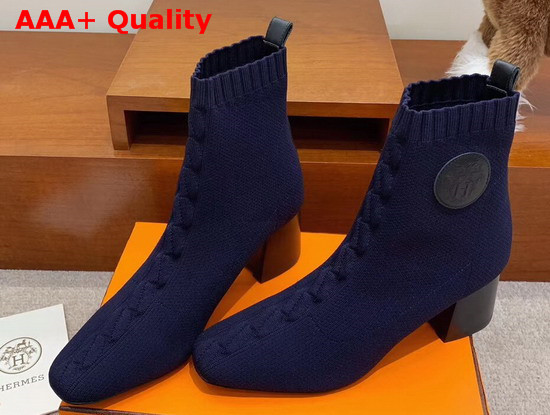 Hermes Volver 60 Ankle Boot Bleu Diploma Tique Knit with Clic Cest Noue Motif Replica