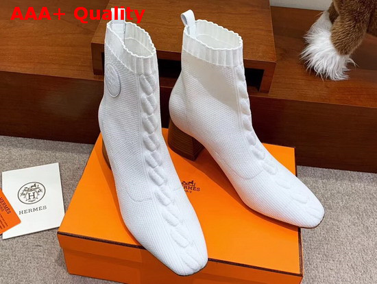 Hermes Volver 60 Ankle Boot in White Knit with Clic Cest Noue Motif Replica